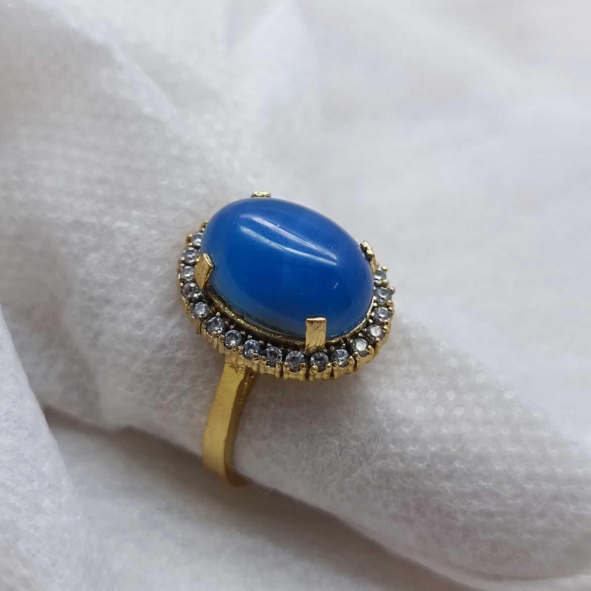 Elegant Blue Sapphire Halo Ring – Gold Plated Band/uk1180b